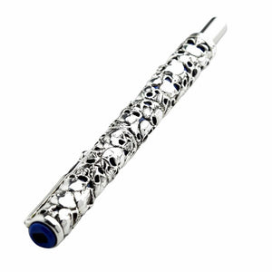 Skull Carved Sterling Silver Pen, skull cap detail