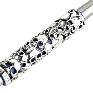 Skull Carved Sterling Silver Pen, skull carving close up