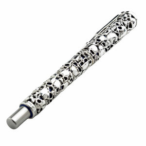 Skull Carved Sterling Silver Pen, skull pen full view
