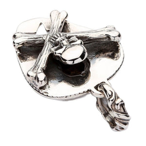 Skull Crossbones Guitar Pick Holder Pendant, top view of handcrafted skull pendant showing decorative sterling silver bail an