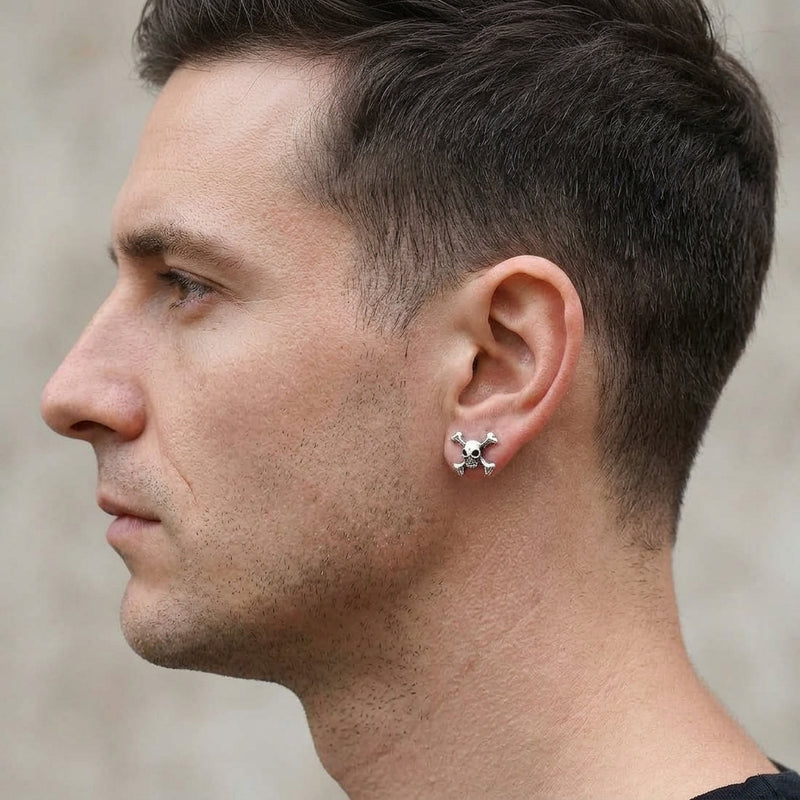 Skull Crossbones Sterling Silver Stud Earrings