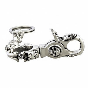 Skull Link Sterling Silver Keychain, coiled skull clasp