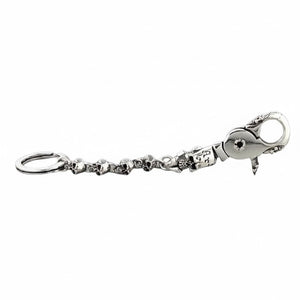Skull Link Sterling Silver Keychain, extended side angle