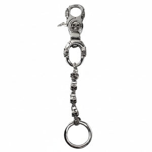 Skull Link Sterling Silver Keychain, full length skull links