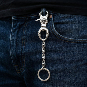 Skull Link Sterling Silver Keychain, worn on belt loop