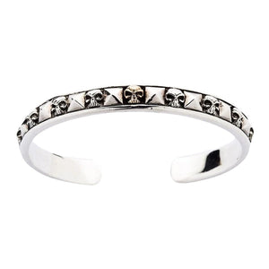 Skull and Pyramid Sterling Silver Cuff Bracelet. Open cuff front.