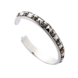 Skull and Pyramid Sterling Silver Cuff Bracelet. Opposite stud arc.