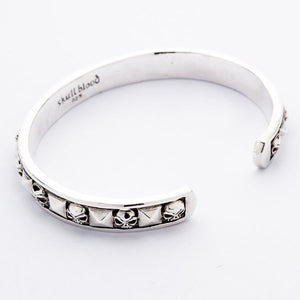 Skull and Pyramid Sterling Silver Cuff Bracelet. Smooth inner band.