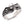 Anillo de plata de ley de calavera con ojo de diamante y volutas, vista frontal izquierda del anillo sobre fondo blanco