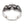 Anillo de plata de ley de calavera con ojo de diamante y volutas, anillo de calavera de frente sobre fondo blanco