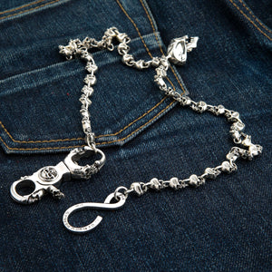 Skull Link Geldbörsenkette aus Sterlingsilber, baumelnder Totenkopf