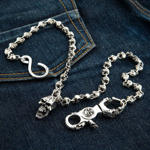 Skull Link Geldbörsenkette aus Sterlingsilber, Gesamtkette
