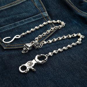 Skull Link Geldbörsenkette aus Sterlingsilber, Totenkopf-Glieder