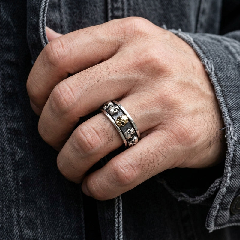 Skull Spinner Sterling Silver Band Ring
