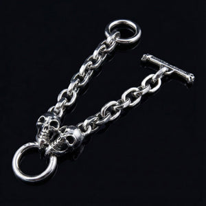 Kedjearmband i 925 sterlingsilver med dödskalle och stavlås, öppna stavändar och dödskalledetaljer
