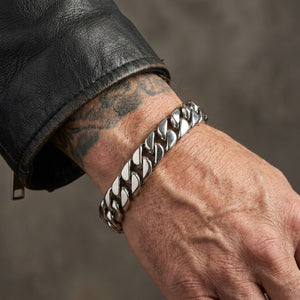Slim Cuban Link 925 Sterling Silver Bracelet worn on an adult wrist