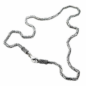 3mm Byzantine Sterling Silver Chain Necklace shown in lobster and end caps view.