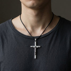 Small Jesus Crucifix Sterling Silver Pendant worn by model