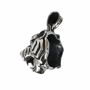 Clear CZ Tiger Head Sterling Silver Pendant shown in hollow reverse and bail view.