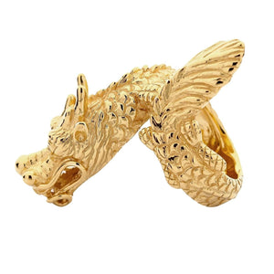 Solid 14k gold dragon ring with diamond eyes — diamond eye detail