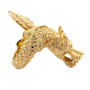 Solid 14k gold dragon ring with diamond eyes — interior view