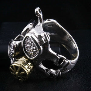 Anillo de máscara de gas steampunk en plata de ley: perfil lateral del filtro