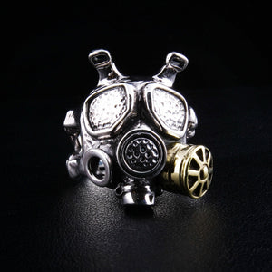 Anillo de máscara de gas steampunk en plata de ley: parte frontal de la máscara de gas