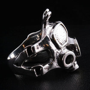 Anillo de máscara de gas steampunk en plata de ley: perfil del lado opuesto