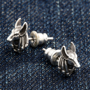 Sterling Silver Anubis Jackal Stud Earrings — side pair