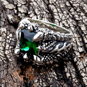 Sterling Silver Emerald Dragon Claw Ring, product view 1