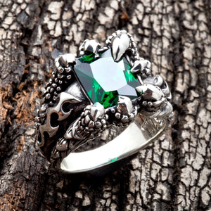 Sterling Silver Emerald Dragon Claw Ring, product view 3