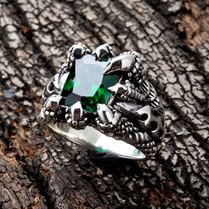 Sterling Silver Emerald Dragon Claw Ring, product view 4