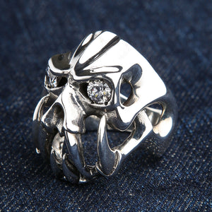 Sterling Silver Fang Devil Clear CZ Ring — left three quarter view