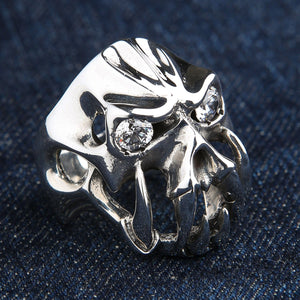 Sterling Silver Fang Devil Clear CZ Ring — right three quarter view