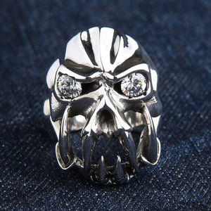 Sterling Silver Fang Devil Clear CZ Ring — straight front view