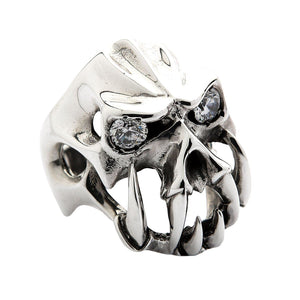 Sterling Silver Fang Devil Clear CZ Ring — white background front angle