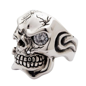 Sterling silver mafia skull ring with garnet and clear cz — garnet pipe detail