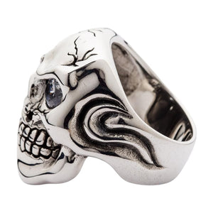 Sterling silver mafia skull ring with garnet and clear cz — interior view