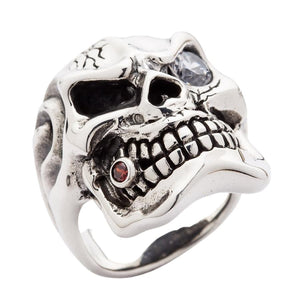 Sterling silver mafia skull ring with garnet and clear cz — side profile