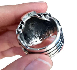 Sterling silver medieval shield ring with a gold-plated cross — interior view