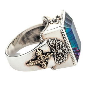 Sterling Silver Mystic Quartz Heraldic Ring — cross side profile