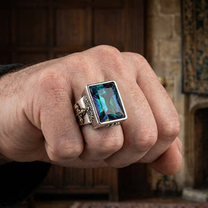 Sterling Silver Mystic Quartz Heraldic Ring — opposite three quarter view