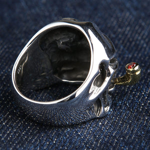 Sterling Silver Pirate Skull CZ Ring — interior and pipe view