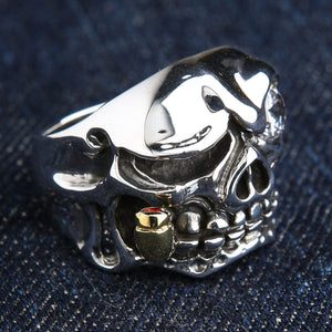 Sterling Silver Pirate Skull CZ Ring — left three quarter view