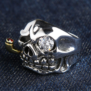 Sterling Silver Pirate Skull CZ Ring — right three quarter view