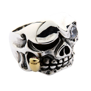 Sterling Silver Pirate Skull CZ Ring — white background angle