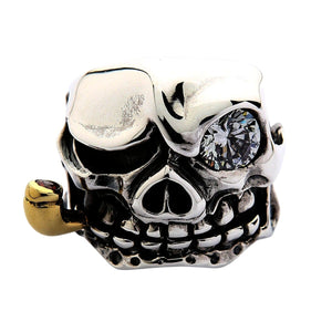 Sterling Silver Pirate Skull CZ Ring — white background front