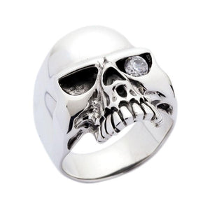 Sterling Silver Skull Ring with Clear CZ Eye, product view 1