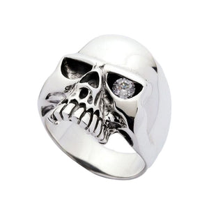 Sterling Silver Skull Ring with Clear CZ Eye, product view 3