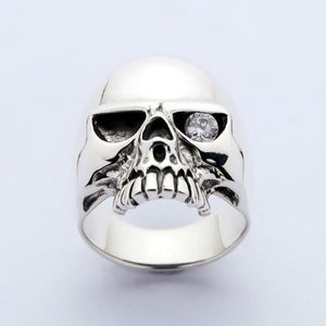Sterling Silver Skull Ring with Clear CZ Eye, product view 4